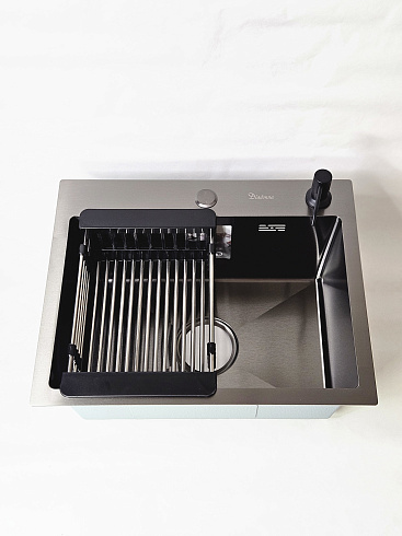 Мойка кухонная из нержавеющей стали черная Diadonna 50x40 c дозатором ,коландером и сифоном в комплекте