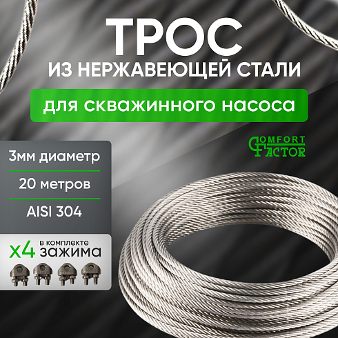 Трос нержавеющий AISI 304 7х7-3,0мм 20м