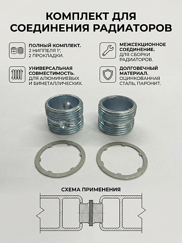 Нипель межсекционный 2шт. прокладки паранитовые 2шт.